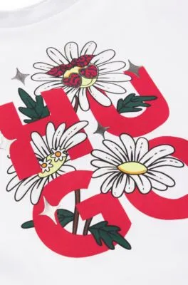 FLORAL LOGO PRINTED COTTON KIDS TSHIRT