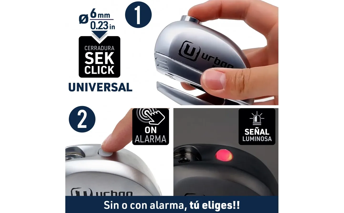 Candado Disco Alarma Moto Urban UR22 Ø6mm |UR22|