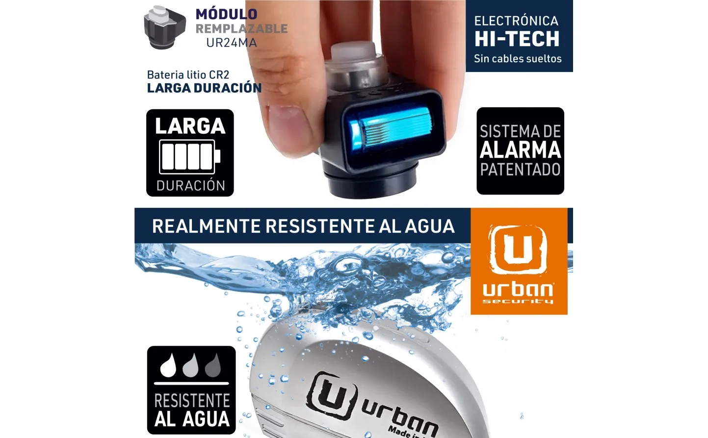 Candado Disco Alarma Moto Urban UR22 Ø6mm |UR22|