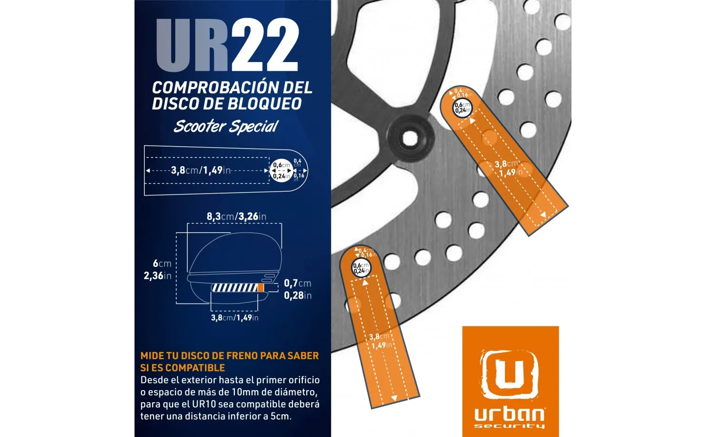 Candado Disco Alarma Moto Urban UR22 Ø6mm |UR22|