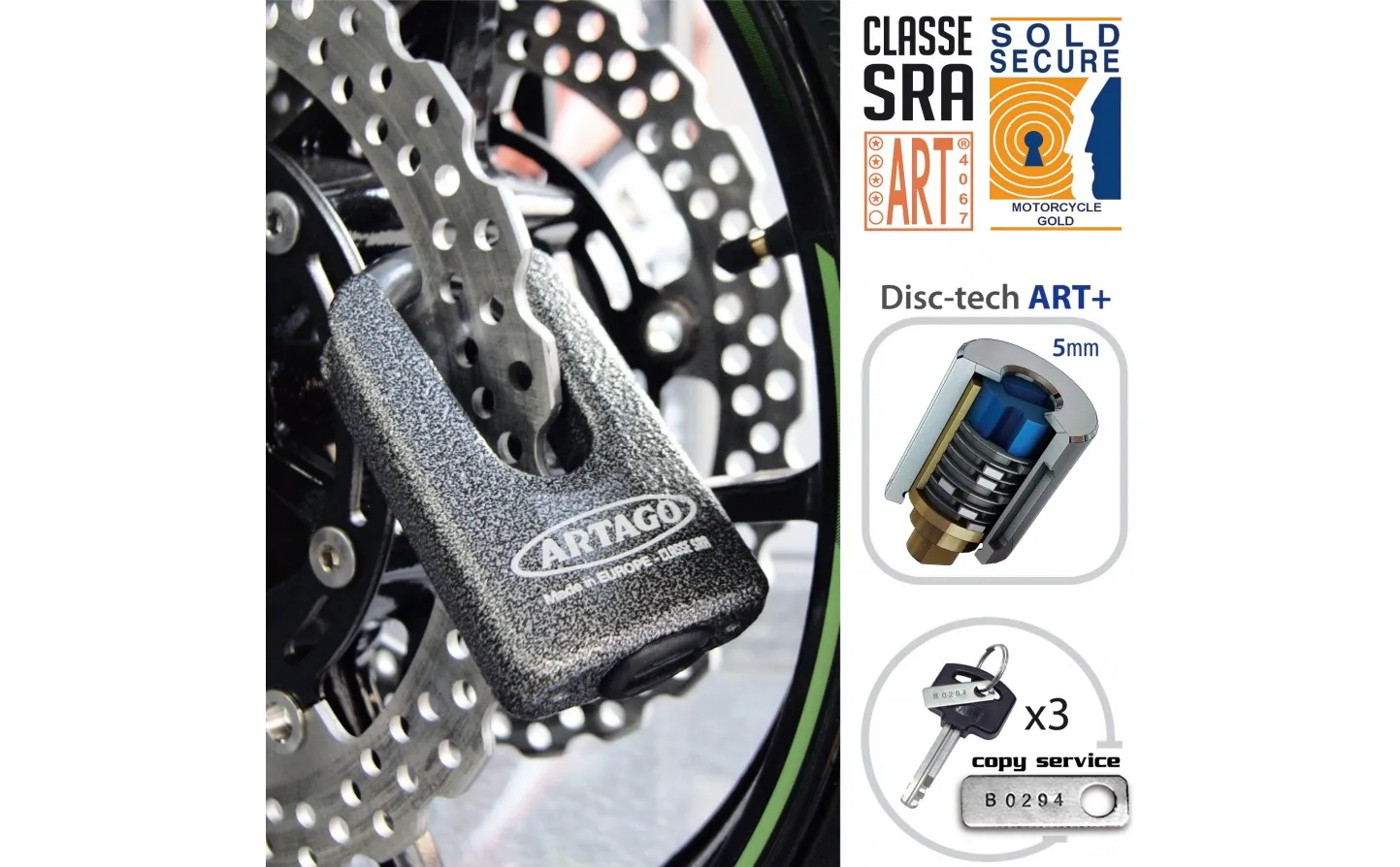 Candado Moto Disco Mini U Artago |69T/B|