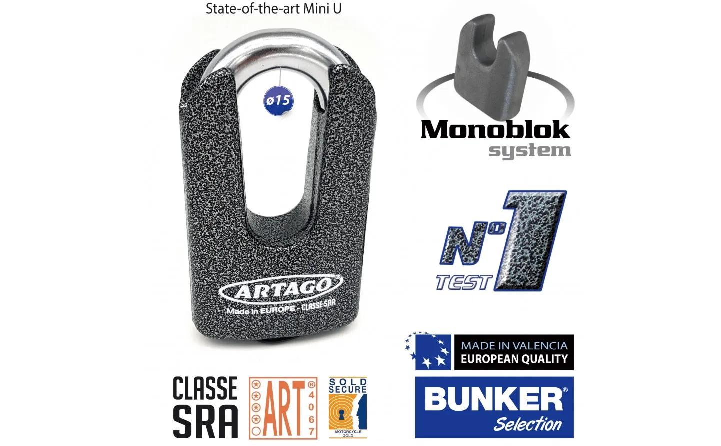 Candado Moto Disco Mini U Artago |69T/B|