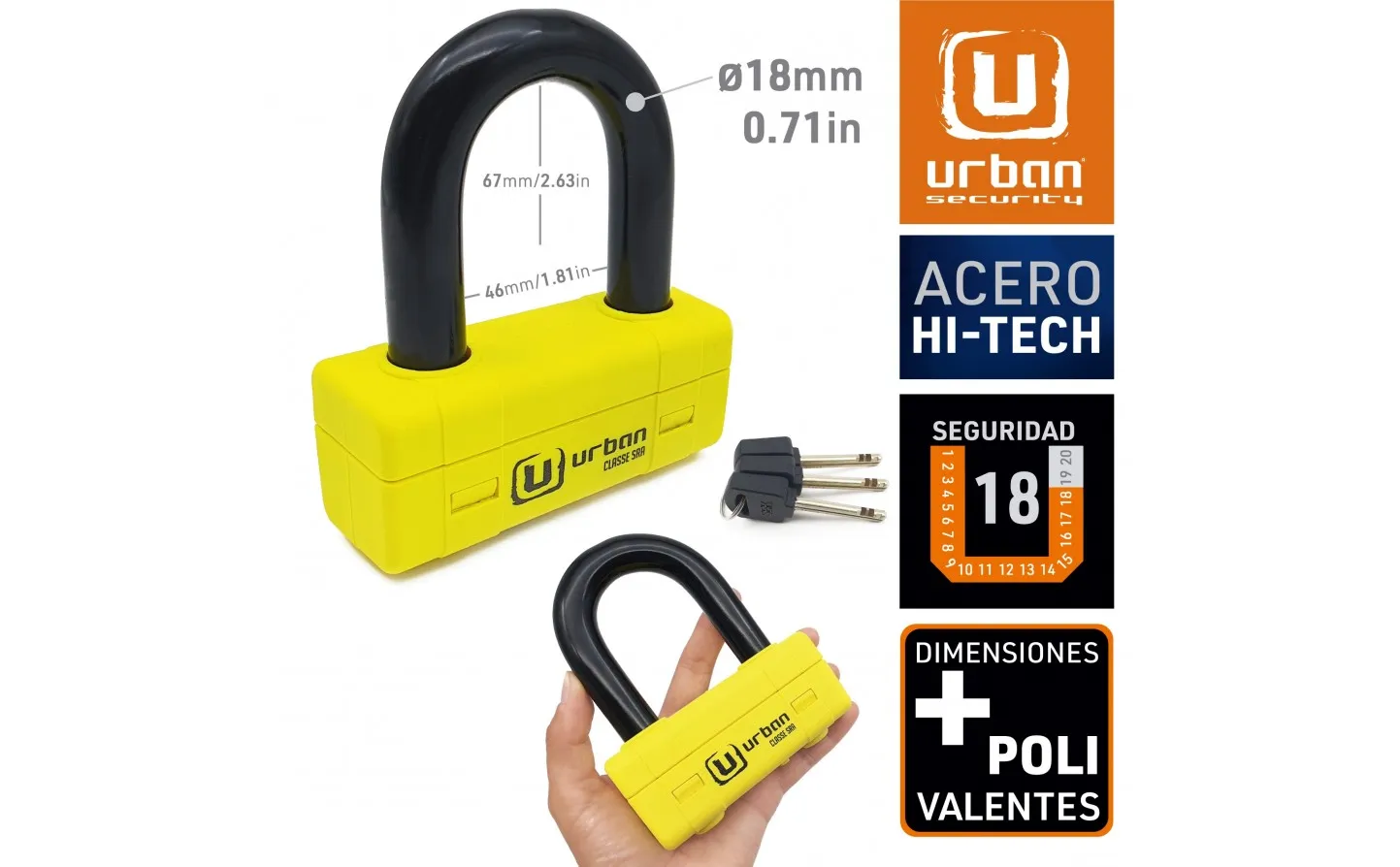 CANDADO MOTO DISCO URBAN 75 MINI U BD, 1875X48MM |U75|