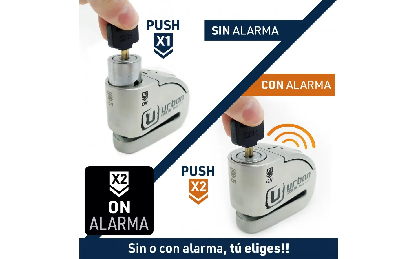 Candado Moto Disco Urban Alarma Homologado 14 Inox. | UR14S |
