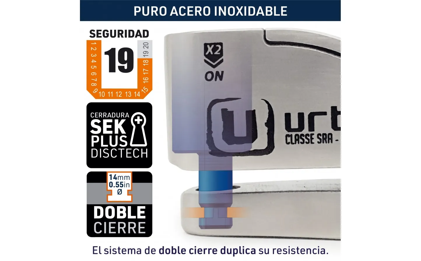 Candado Moto Disco Urban Alarma Homologado 14 Inox. | UR14S |