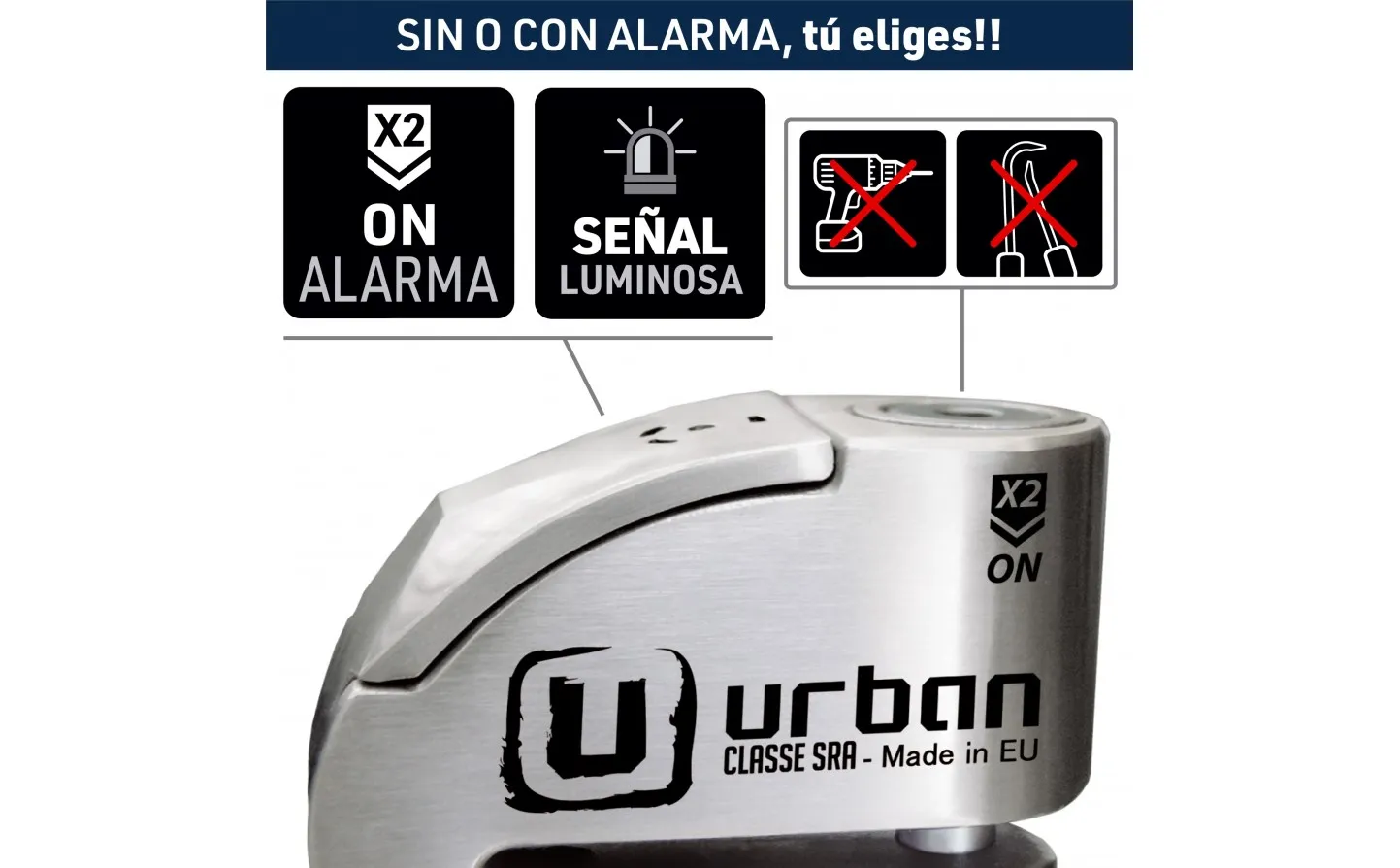 Candado Moto Disco Urban Alarma Homologado 14 Inox. | UR14S |