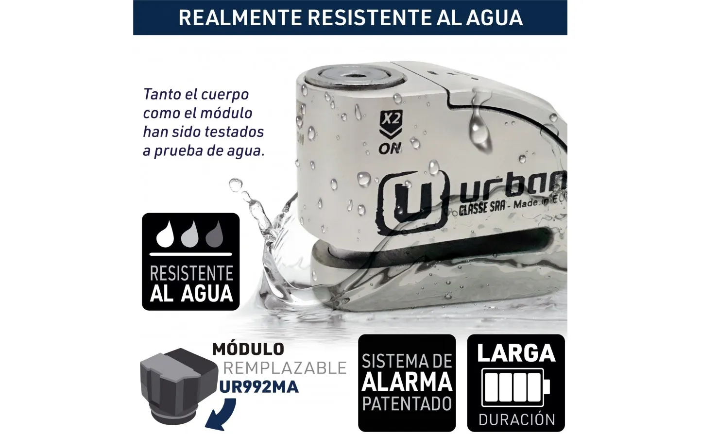Candado Moto Disco Urban Alarma Homologado 14 Inox. | UR14S |