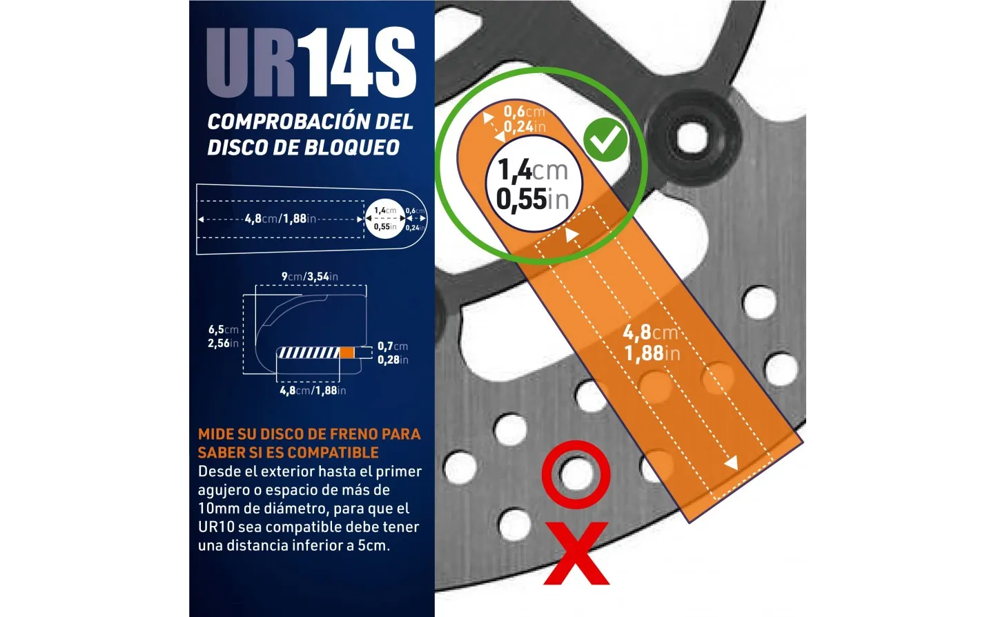 Candado Moto Disco Urban Alarma Homologado 14 Inox. | UR14S |