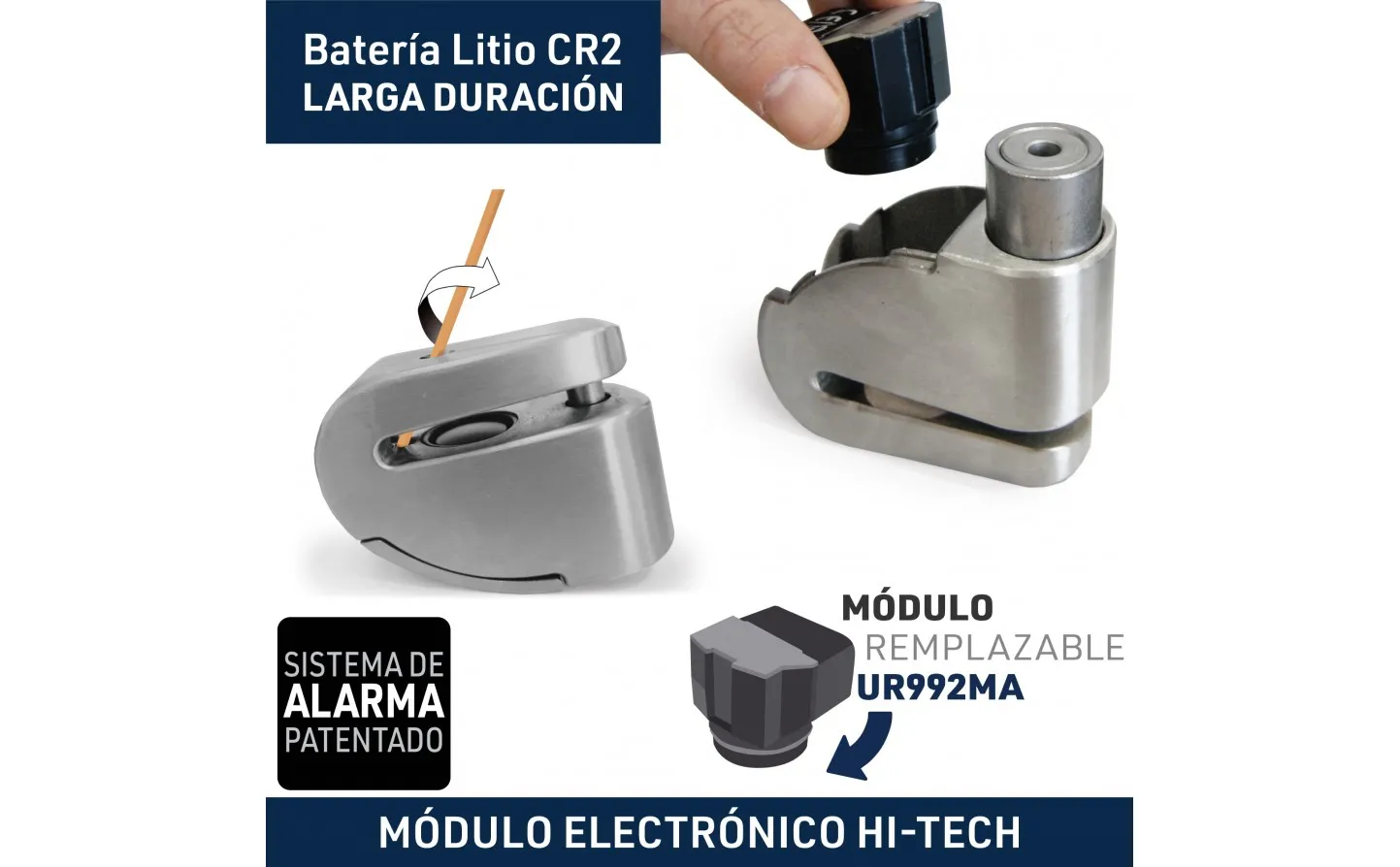 Candado Moto Disco Urban Alarma Homologado 14 Inox. | UR14S |