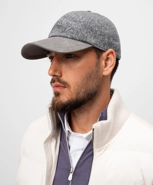 CAPOBIANCO Gray Wool Logo Cap