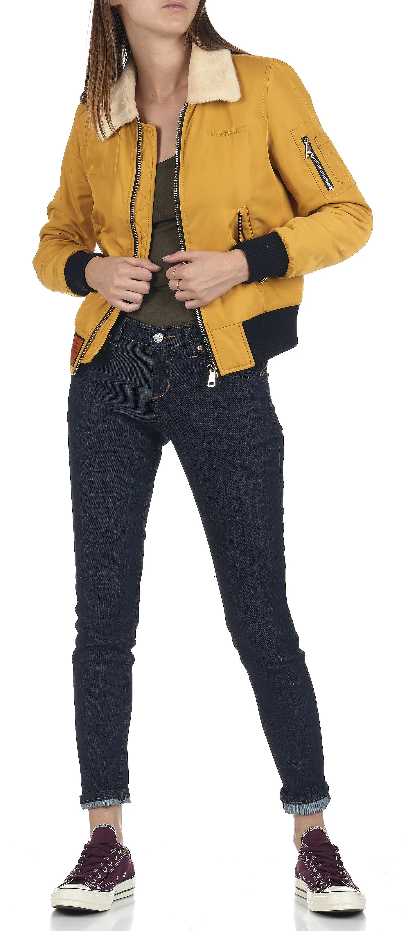 Chaqueta bomber con cuello en amarillo