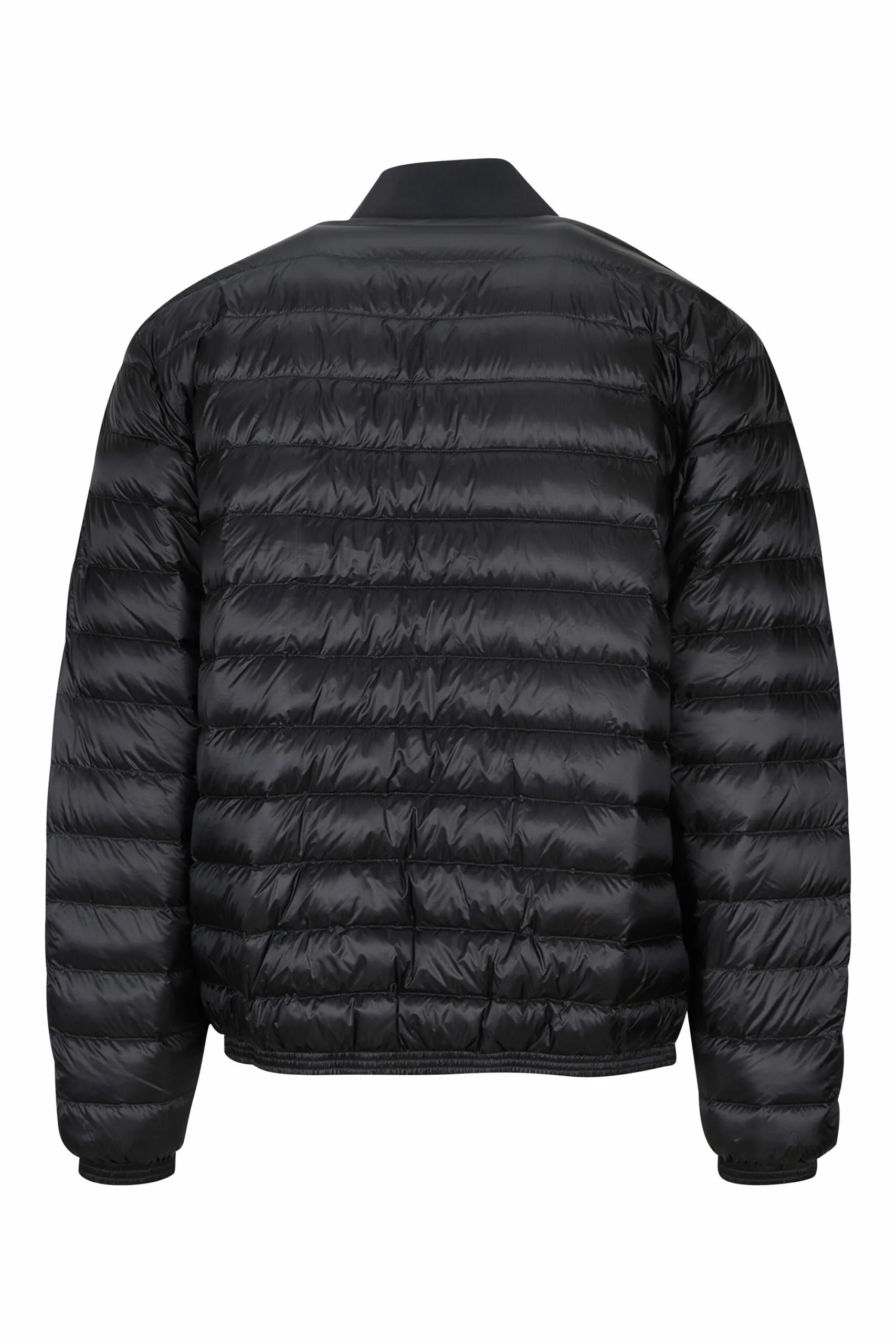 Chaqueta bomber negra acolchada con logo lente lateral