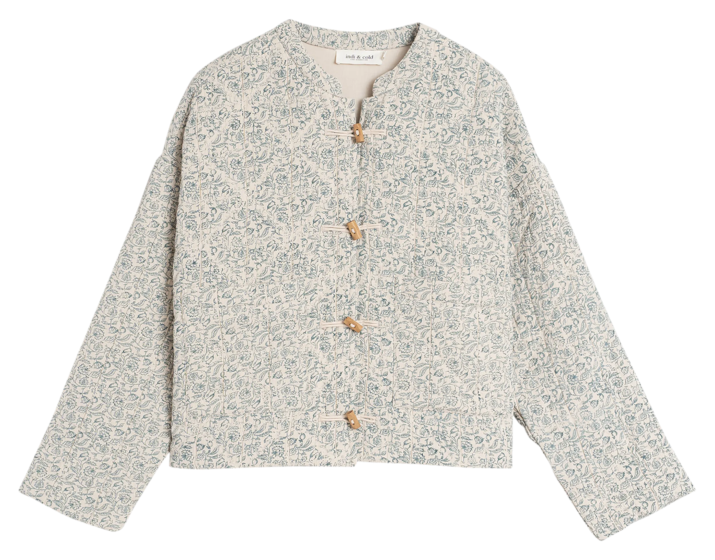 Chaqueta de algodón estampada con cuello redondo holgado. en blanco