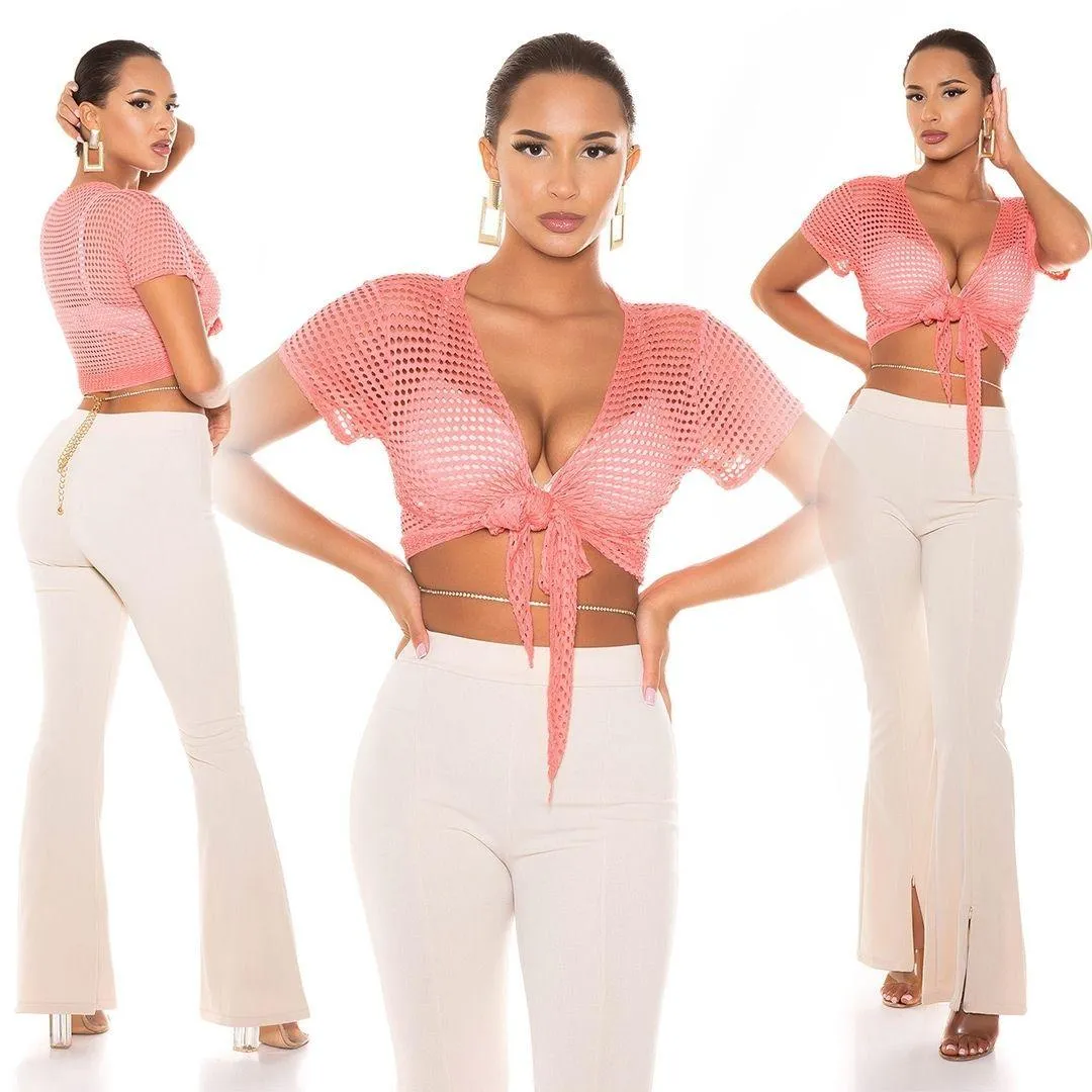 CORAL TIEUP FISHNET SHIRT
