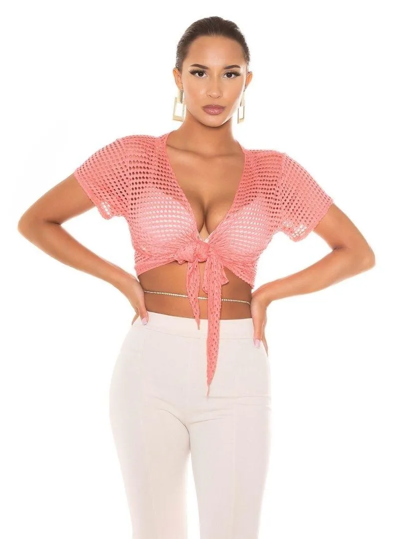 CORAL TIEUP FISHNET SHIRT
