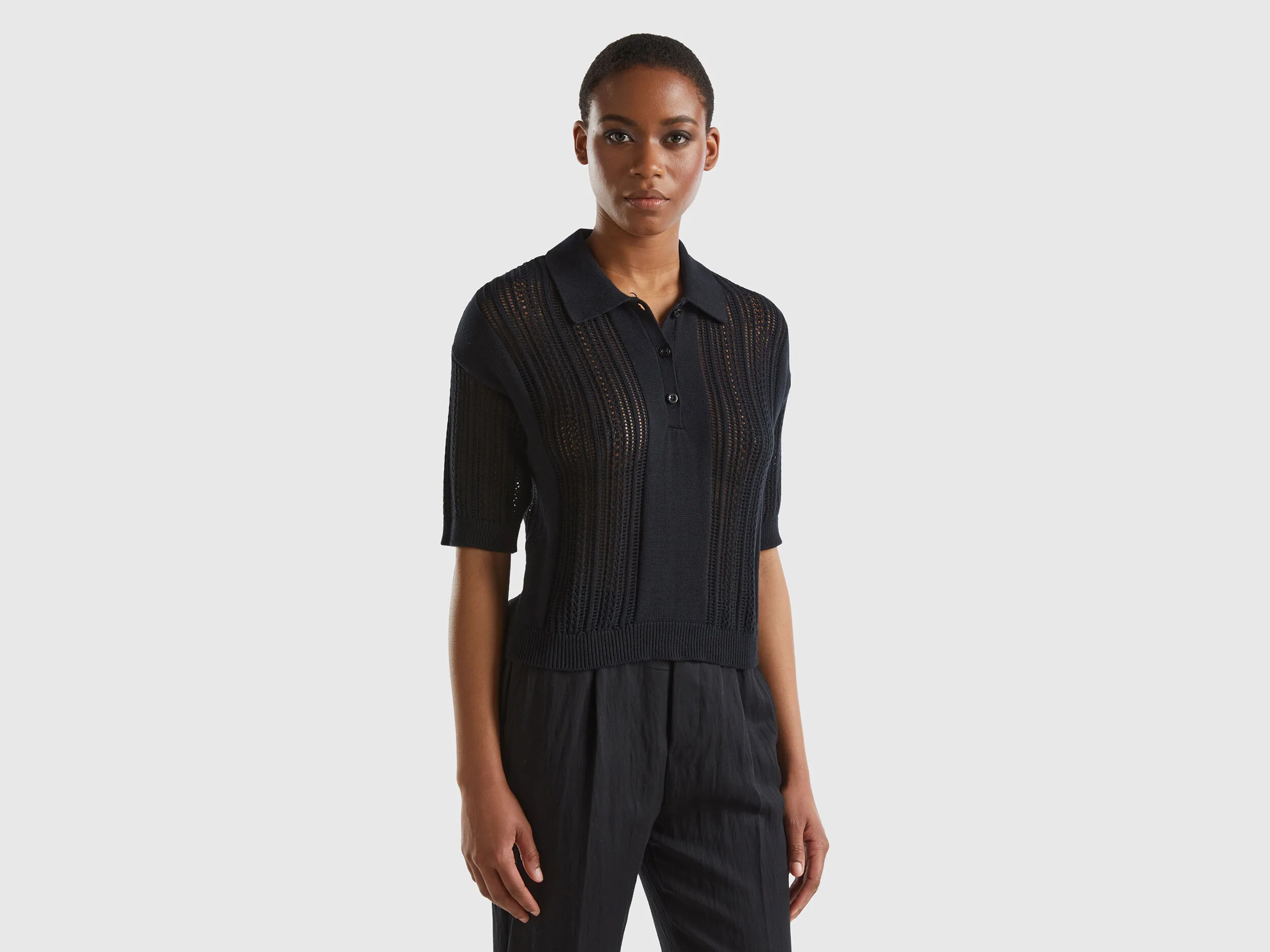 Crochet polo shirt.