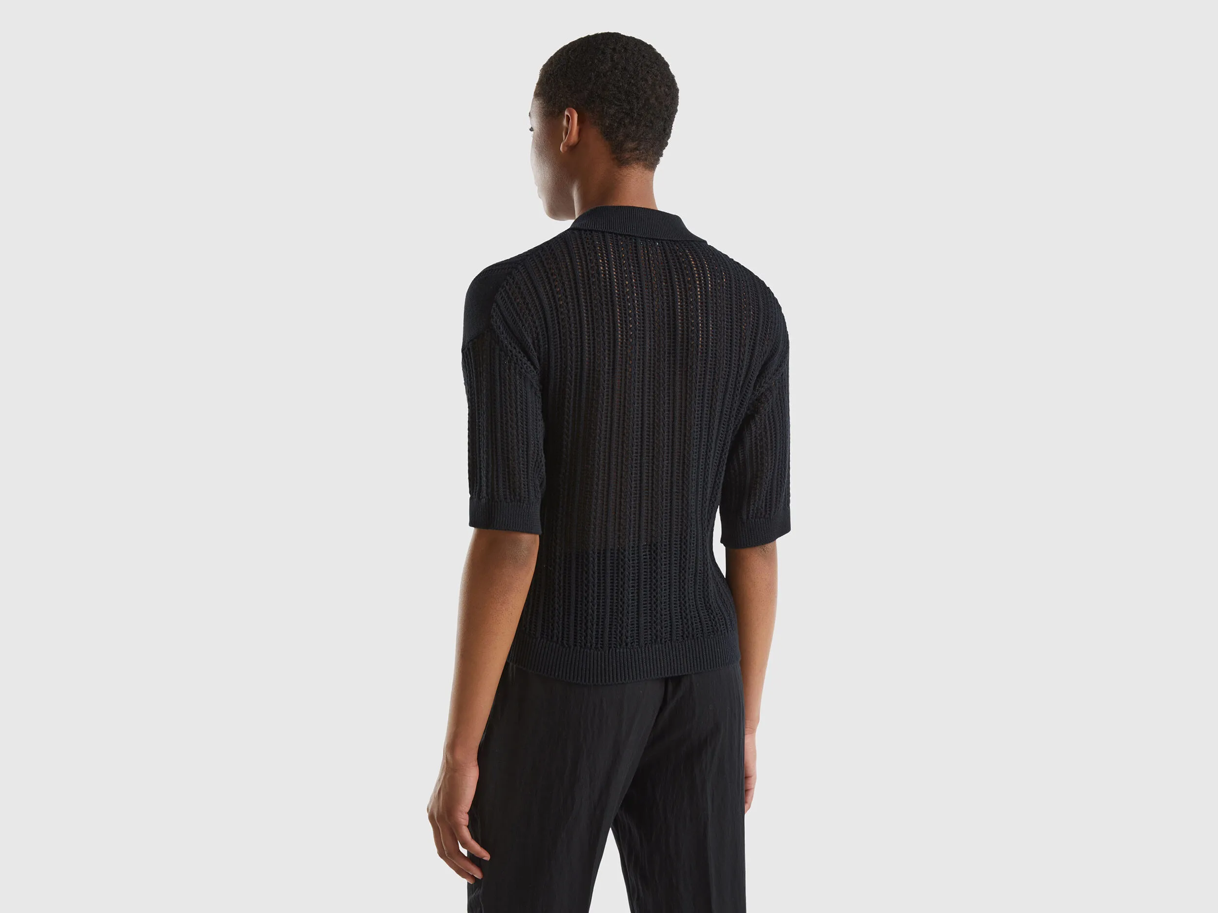 Crochet polo shirt.