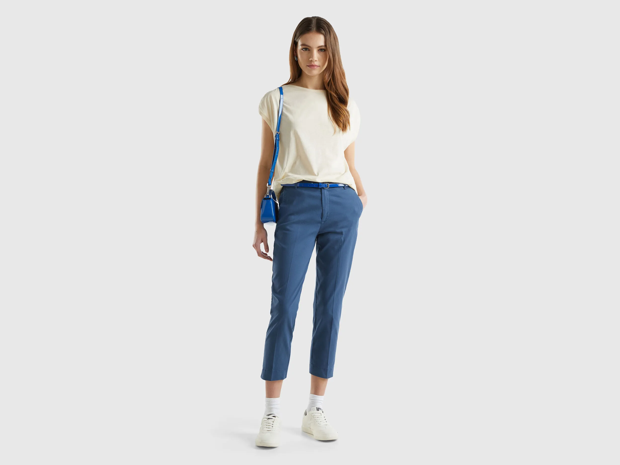 Cropped stretch cotton Chinese pants