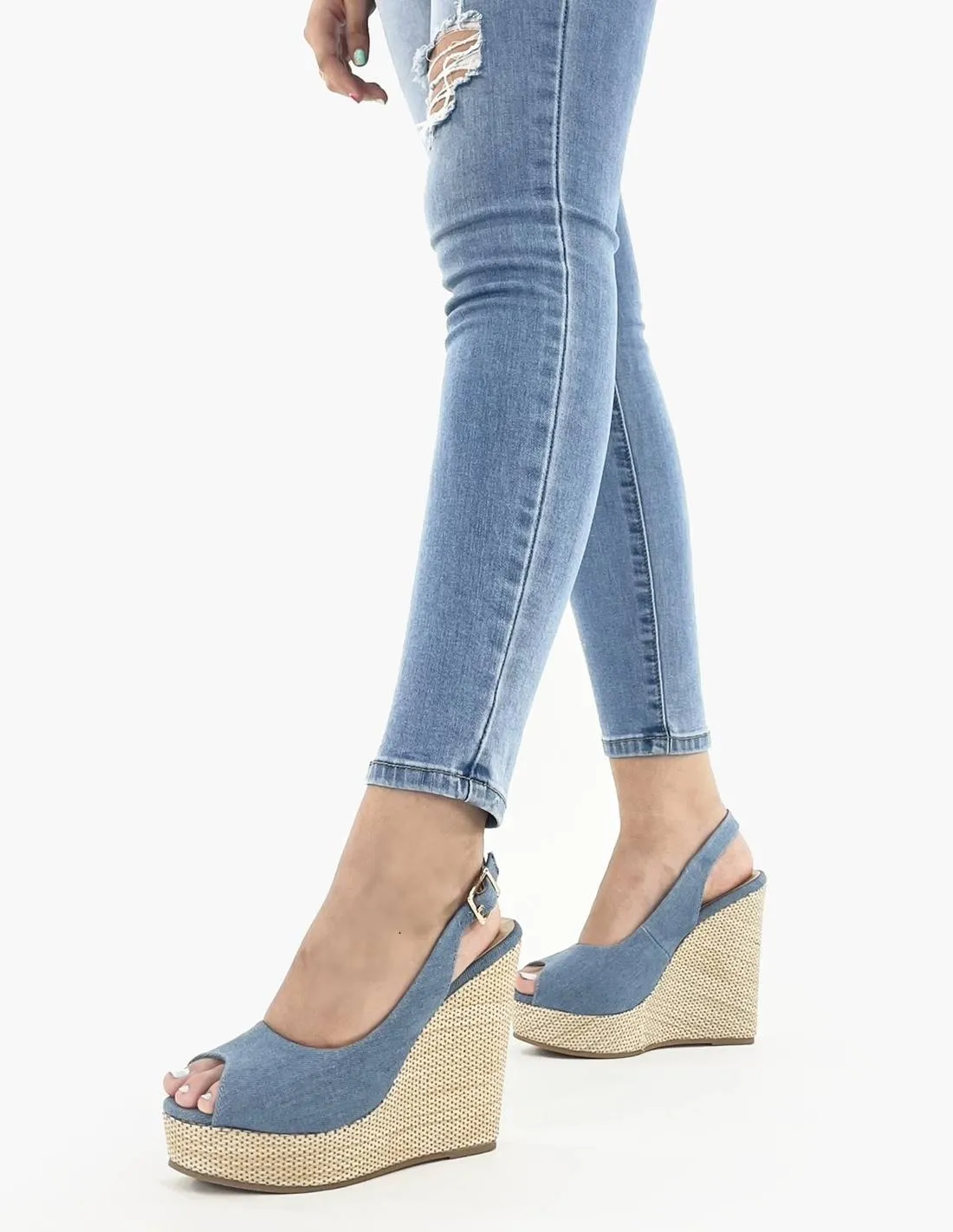 CUNA RAFIA VAQUERA ESTILO  DENIM RAFFIA WEDGE
