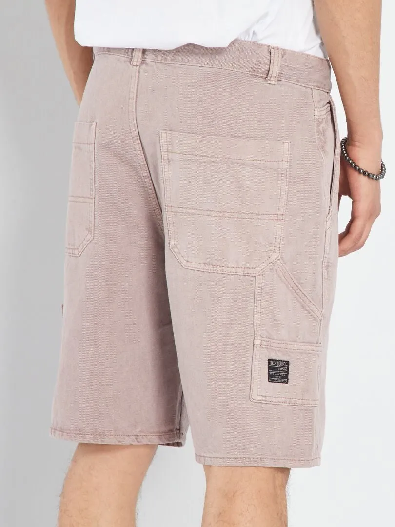 DENIM BERMUDA SHORTS  PINK GRAY.