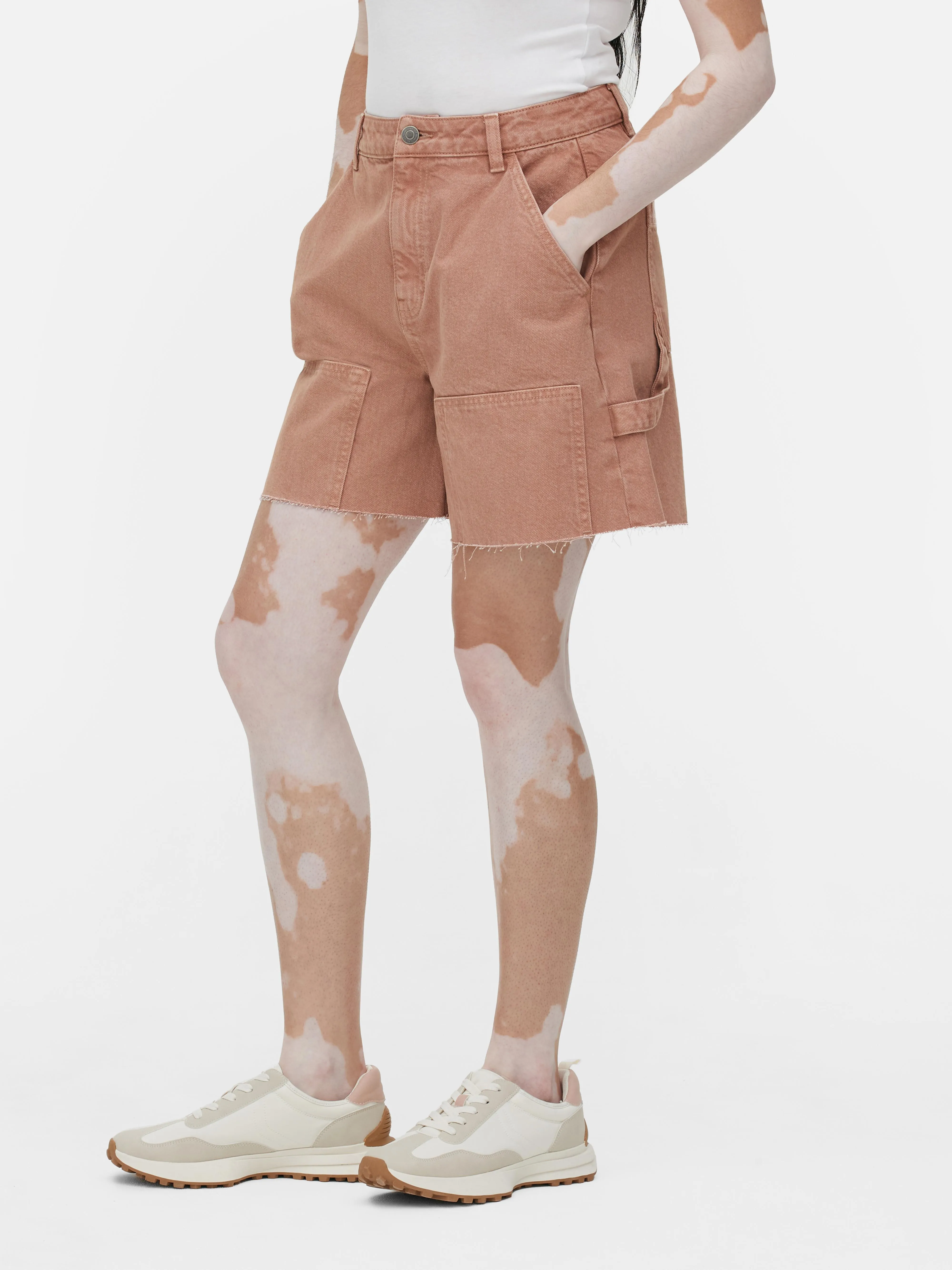 Denim carpenter style Bermuda shorts.