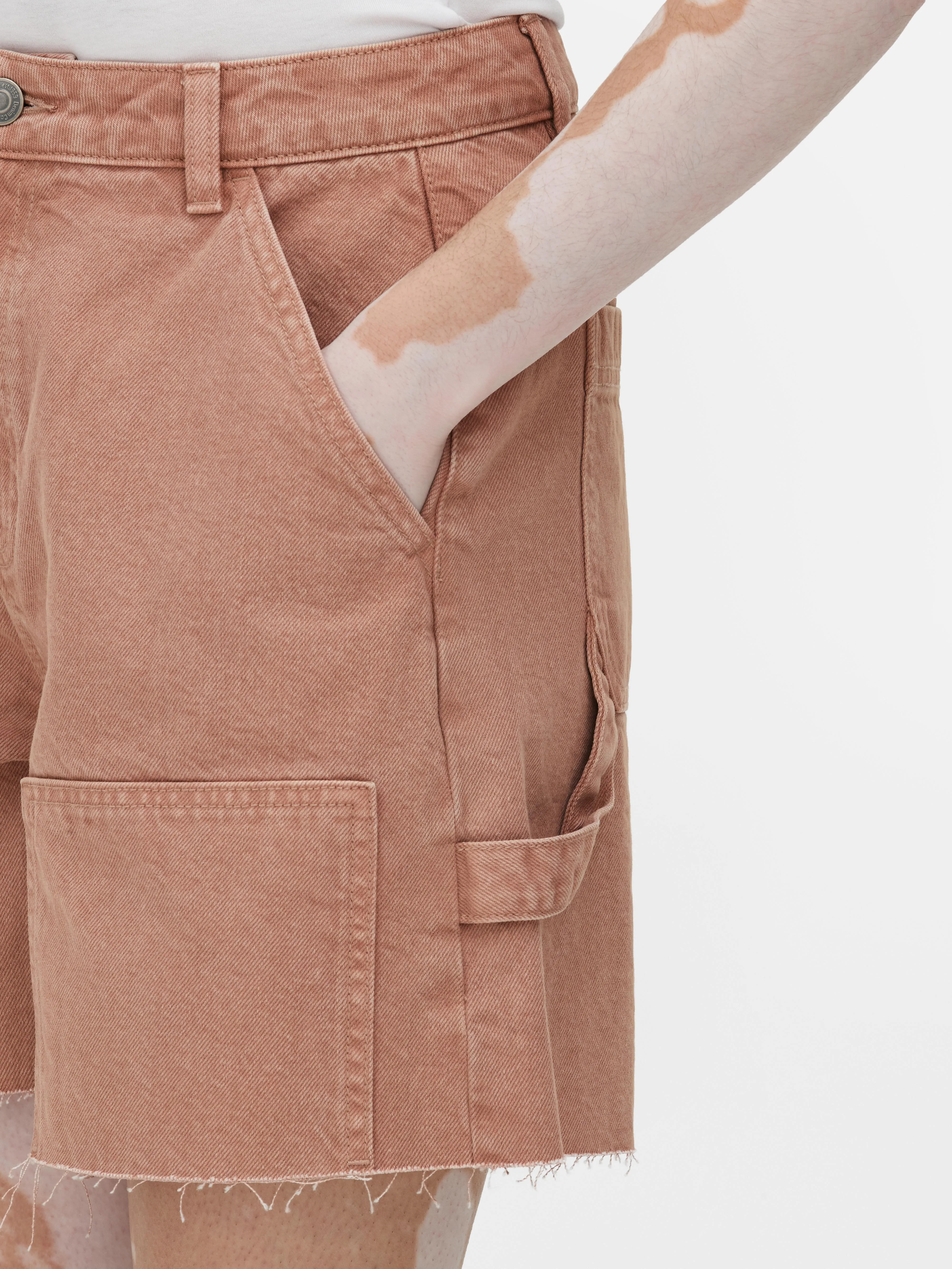 Denim carpenter style Bermuda shorts.