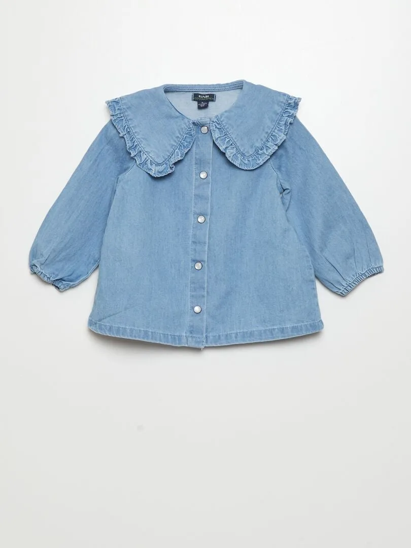 DENIM SHIRT WITH RUFFLED COLLAR  BLUE