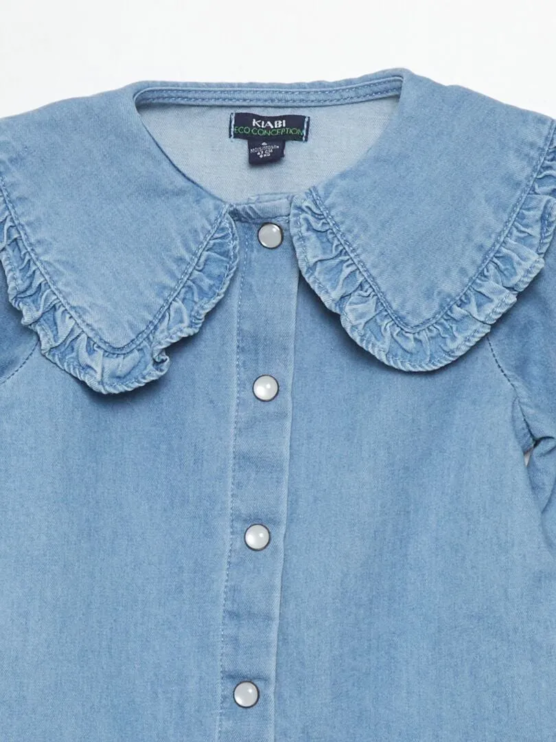DENIM SHIRT WITH RUFFLED COLLAR  BLUE