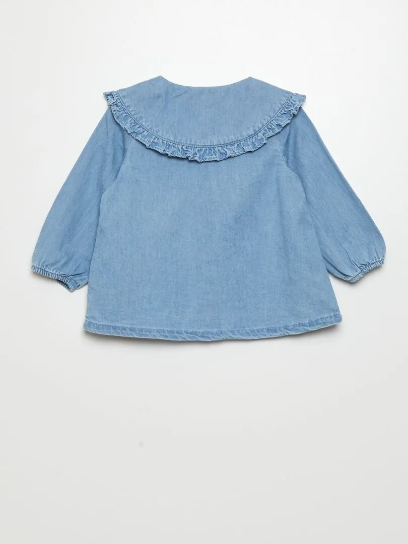 DENIM SHIRT WITH RUFFLED COLLAR  BLUE