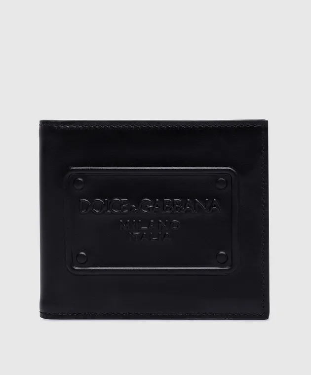 Black Leather Purse with Textured Logo by Dolce&Gabbana