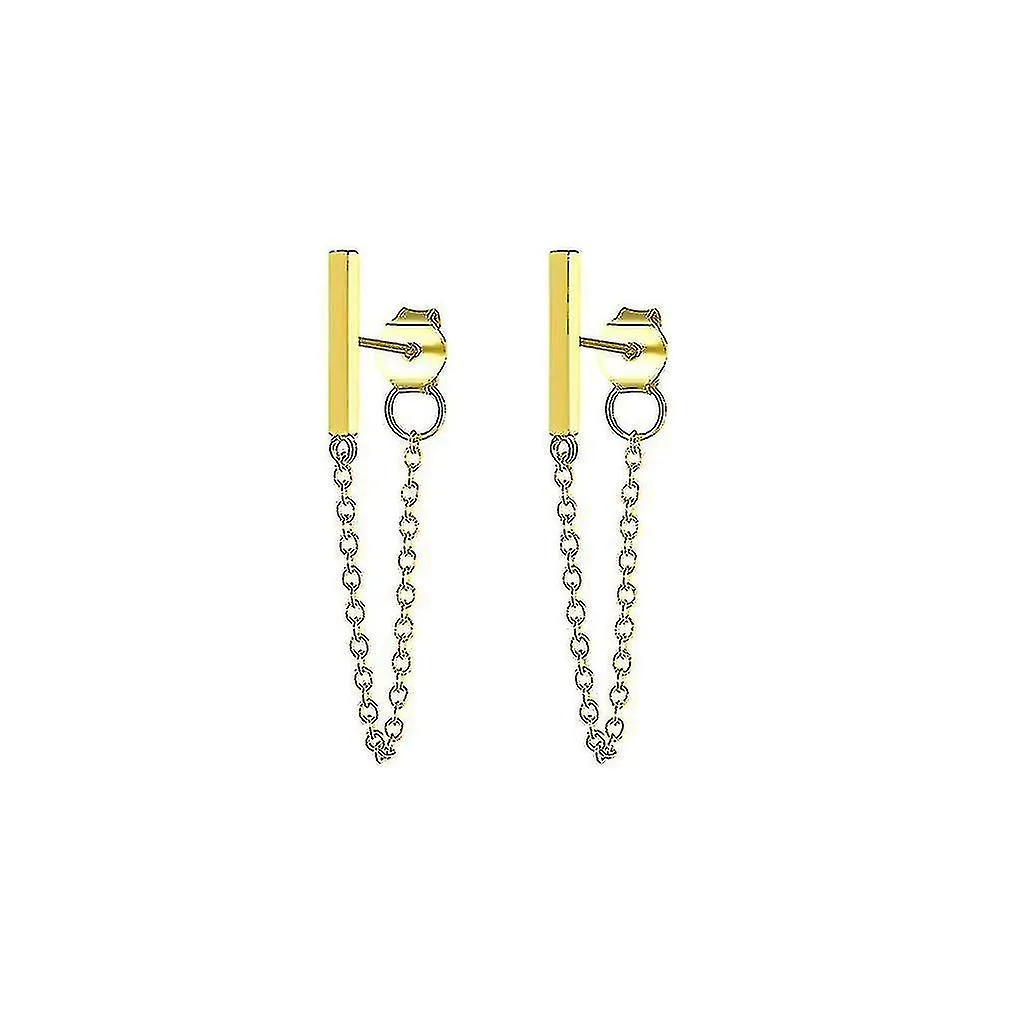 Golden Back Mounted Stud S925 Earrings Ear Studs Minimalist Flat Stick Chain For Wedding