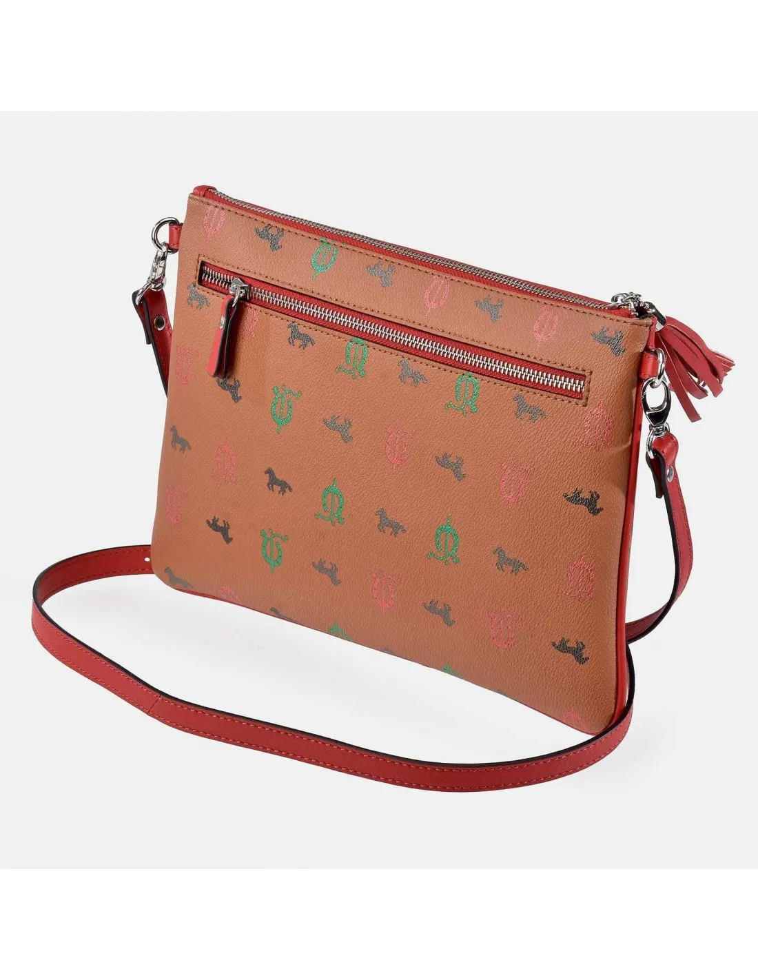EL CABALLO Bolso de mano plano con bandolera y cremallera para mujer lona estampada y piel