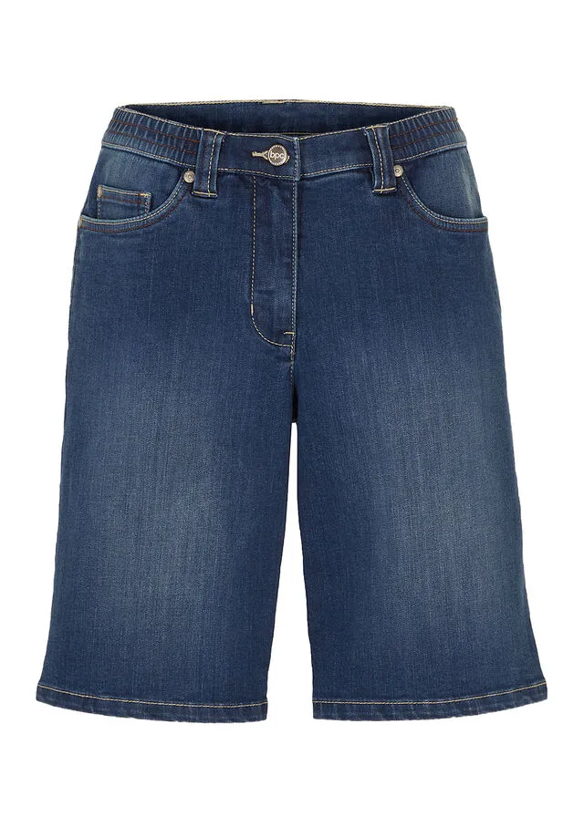 Elastic dark denim bermuda shorts with comfortable waistband.