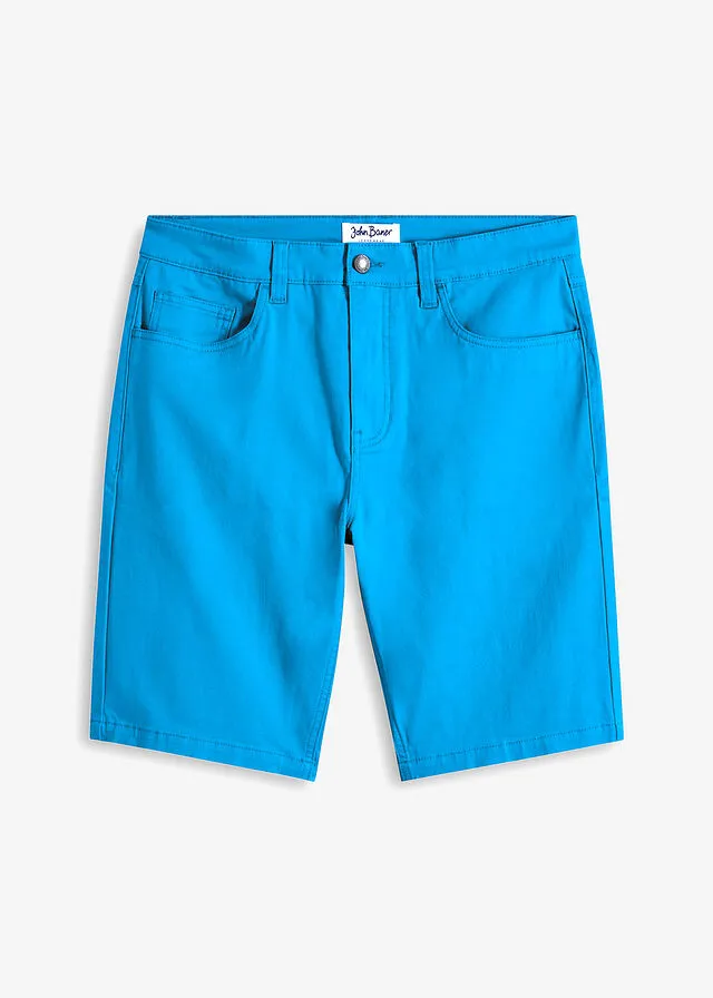 Elastic denim Bermuda shorts, classic fit, blue.