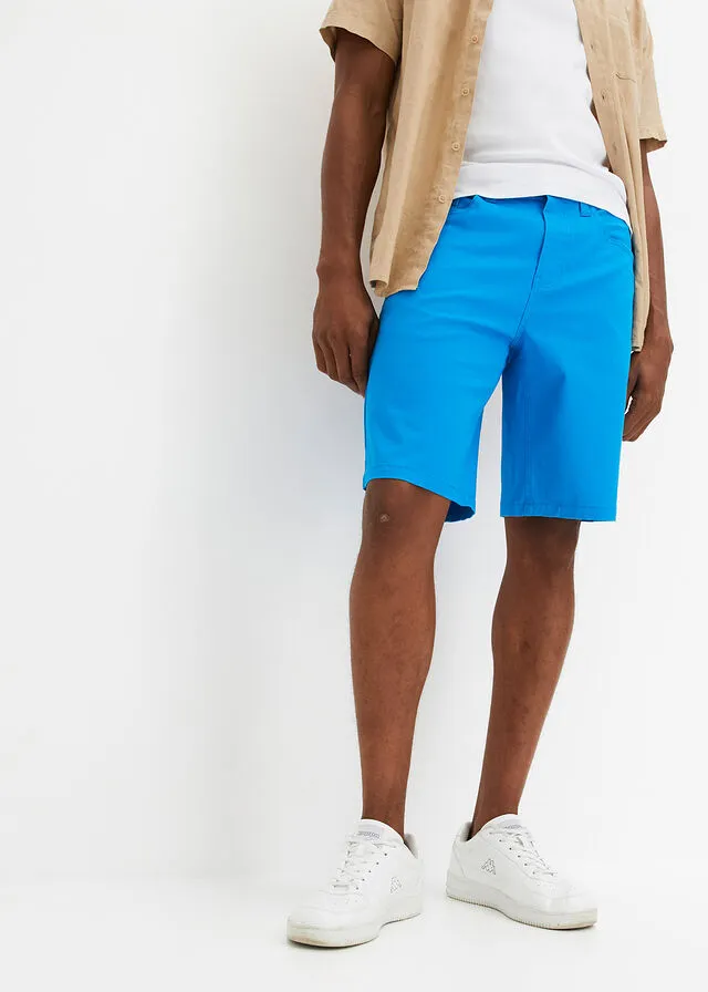 Elastic denim Bermuda shorts, classic fit, blue.