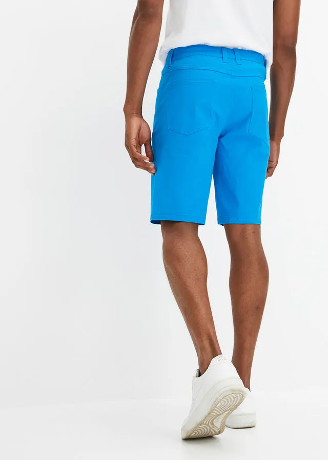 Elastic denim Bermuda shorts, classic fit, blue.