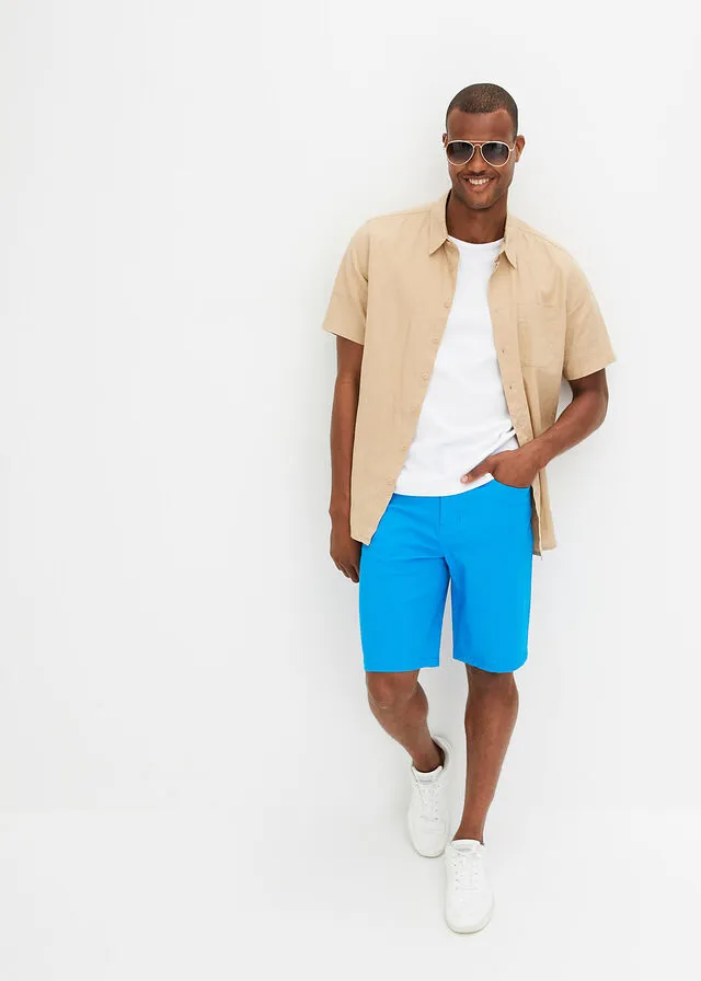 Elastic denim Bermuda shorts, classic fit, blue.