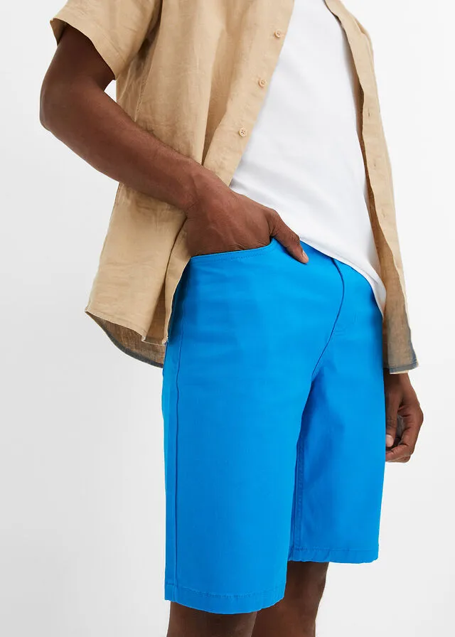 Elastic denim Bermuda shorts, classic fit, blue.