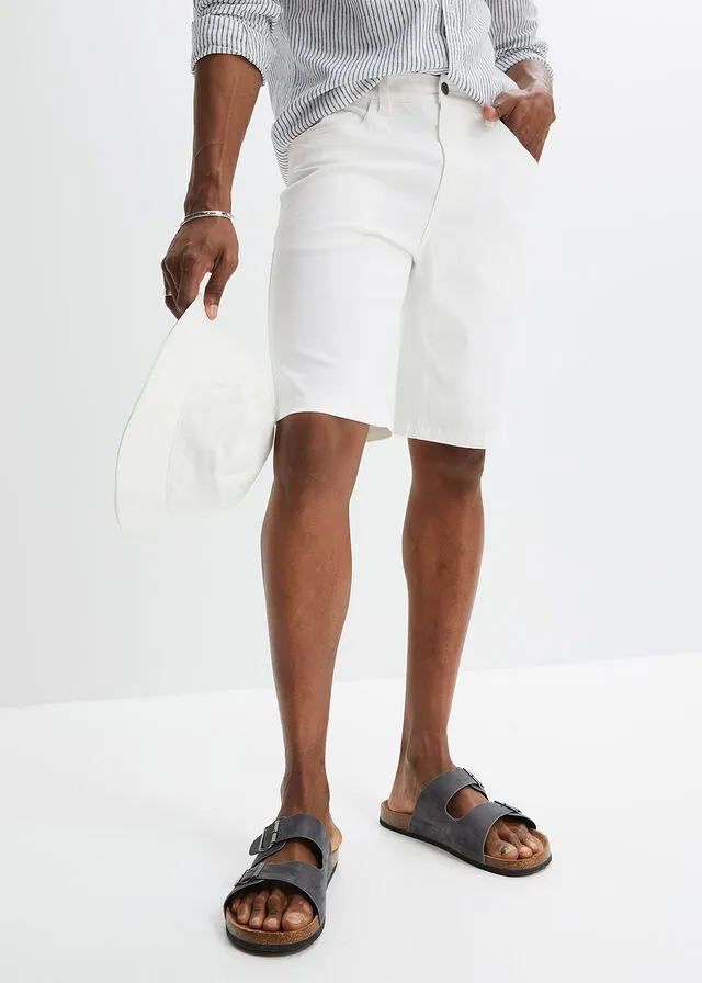 Elastic denim Bermuda shorts, classic fit, white