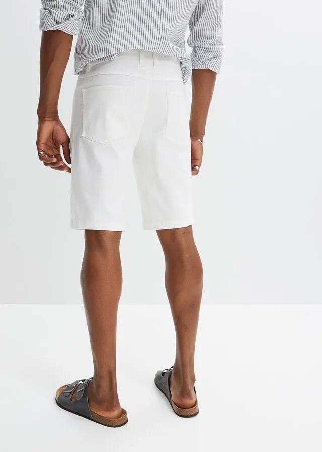 Elastic denim Bermuda shorts, classic fit, white