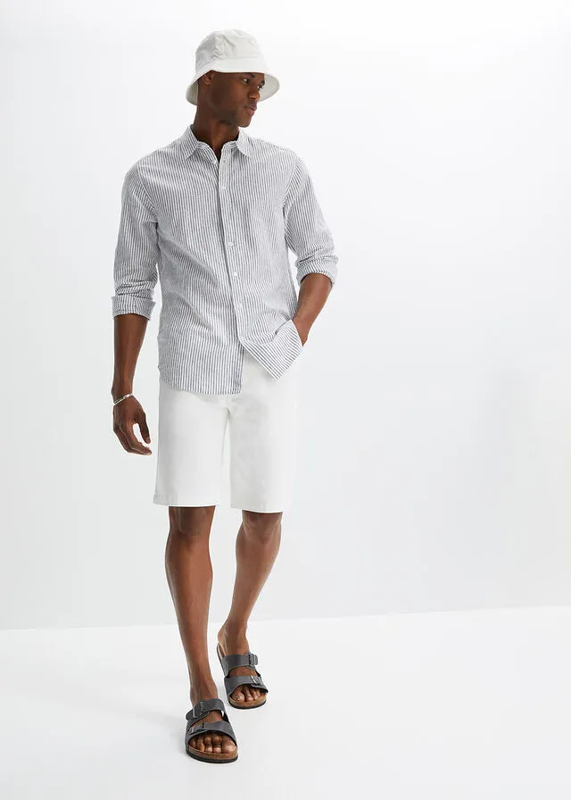 Elastic denim Bermuda shorts, classic fit, white