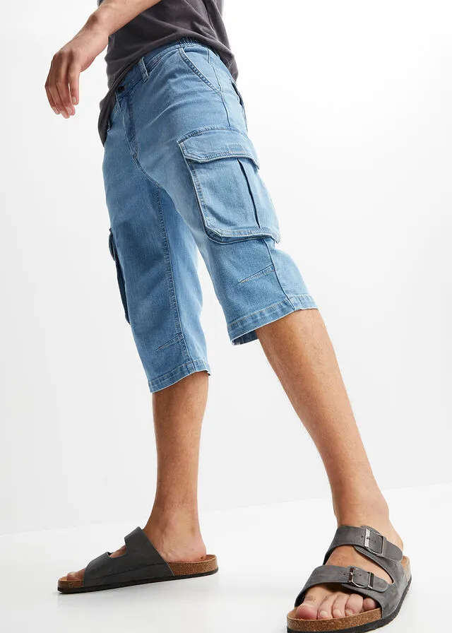 Elastic light blue denim regular fit Bermuda shorts