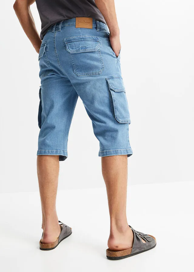 Elastic light blue denim regular fit Bermuda shorts