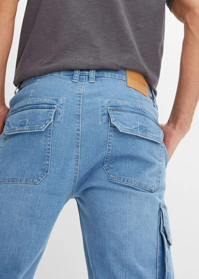 Elastic light blue denim regular fit Bermuda shorts