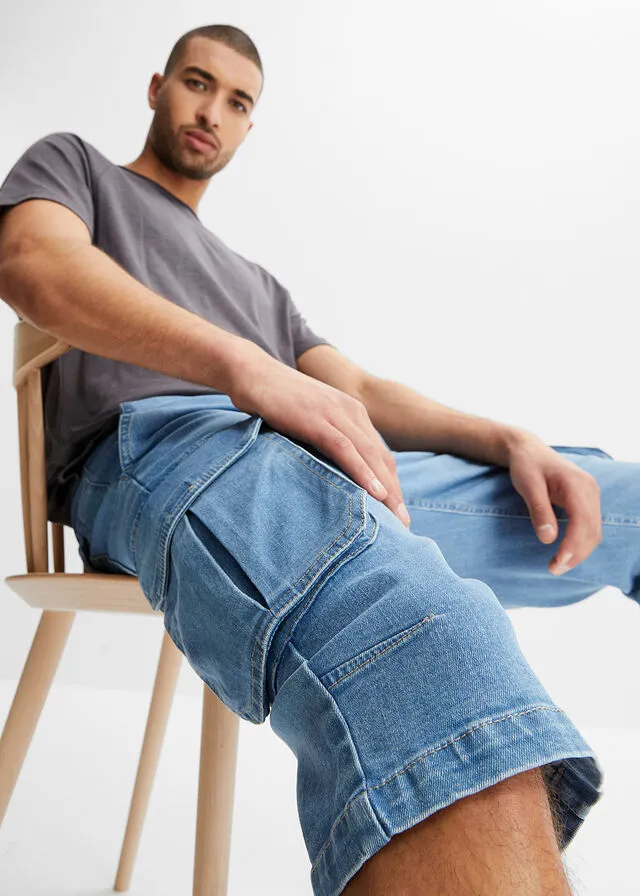 Elastic light blue denim regular fit Bermuda shorts
