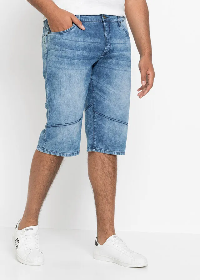 Elastic regular fit denim Bermuda shorts
