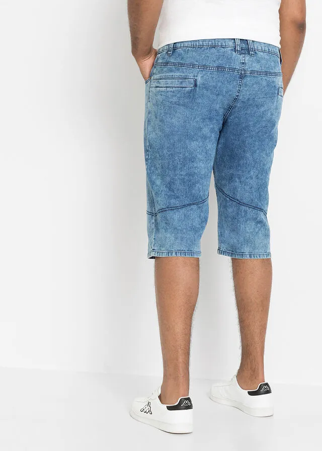 Elastic regular fit denim Bermuda shorts