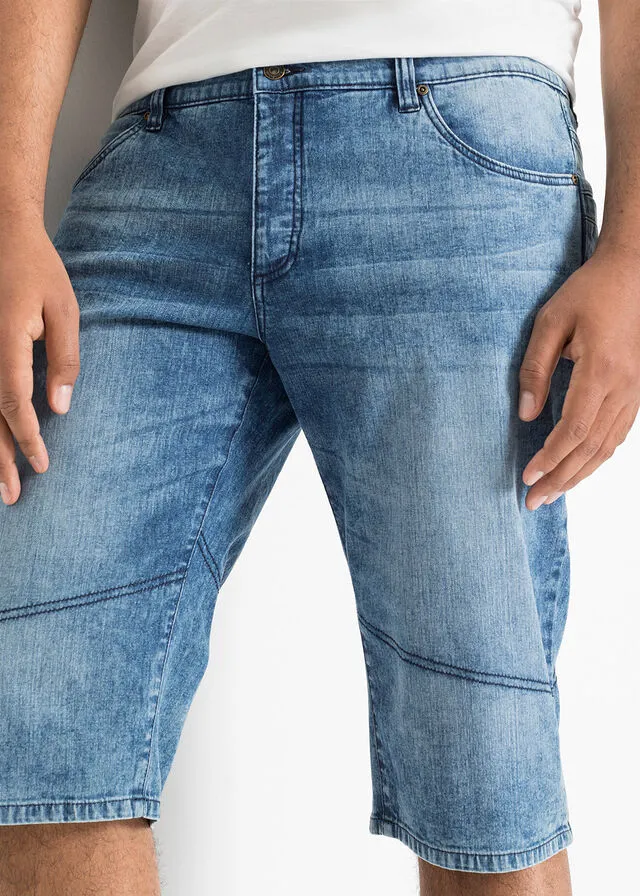 Elastic regular fit denim Bermuda shorts