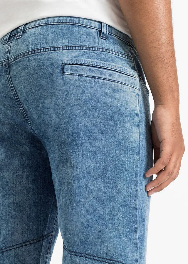 Elastic regular fit denim Bermuda shorts