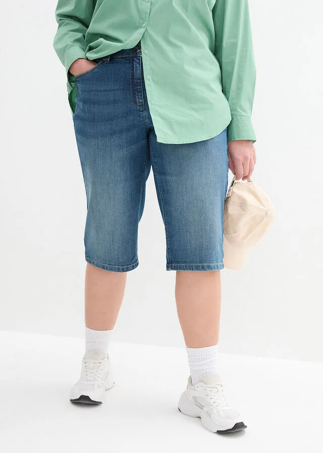 ELASTIC WHITE DENIM SHORTS WITH ROLLEDUP HEM